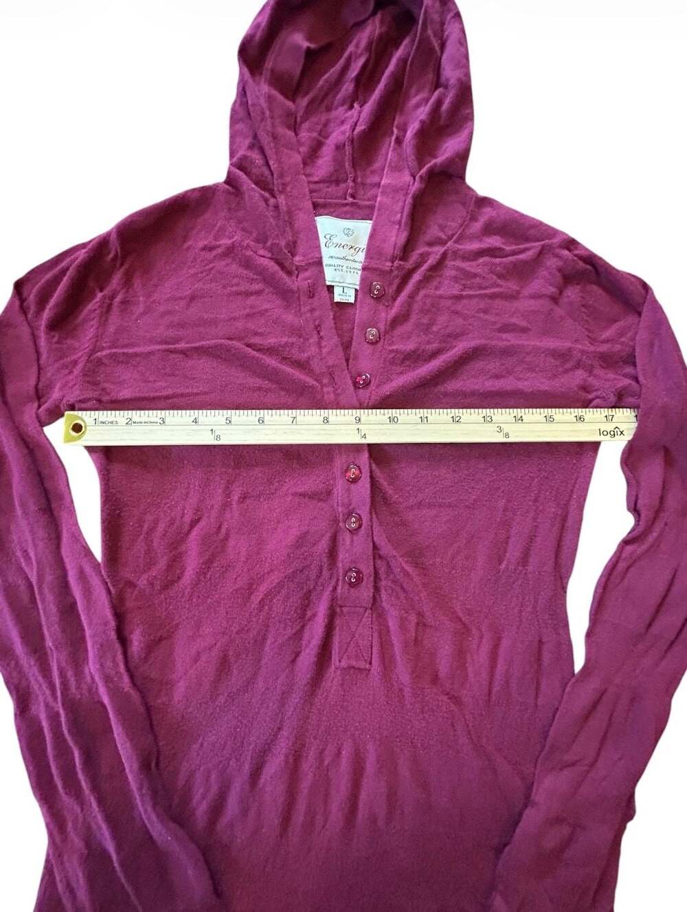 Energie Authentic Long Sleeve Hooded Henley Sweater Magenta Size Large - Picture 5 of 5